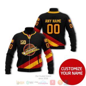 Personalized Vancouver Canucks Nhl Custom Black Red Yellow Bomber Jacket