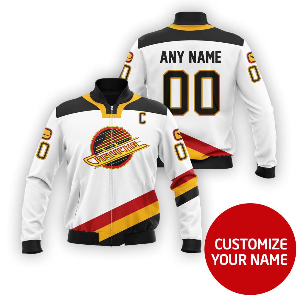 Personalized Vancouver Canucks White Nhl Custom Bomber Jacket Personalized Vancouver Canucks White Nhl Custom Bomber Jacket