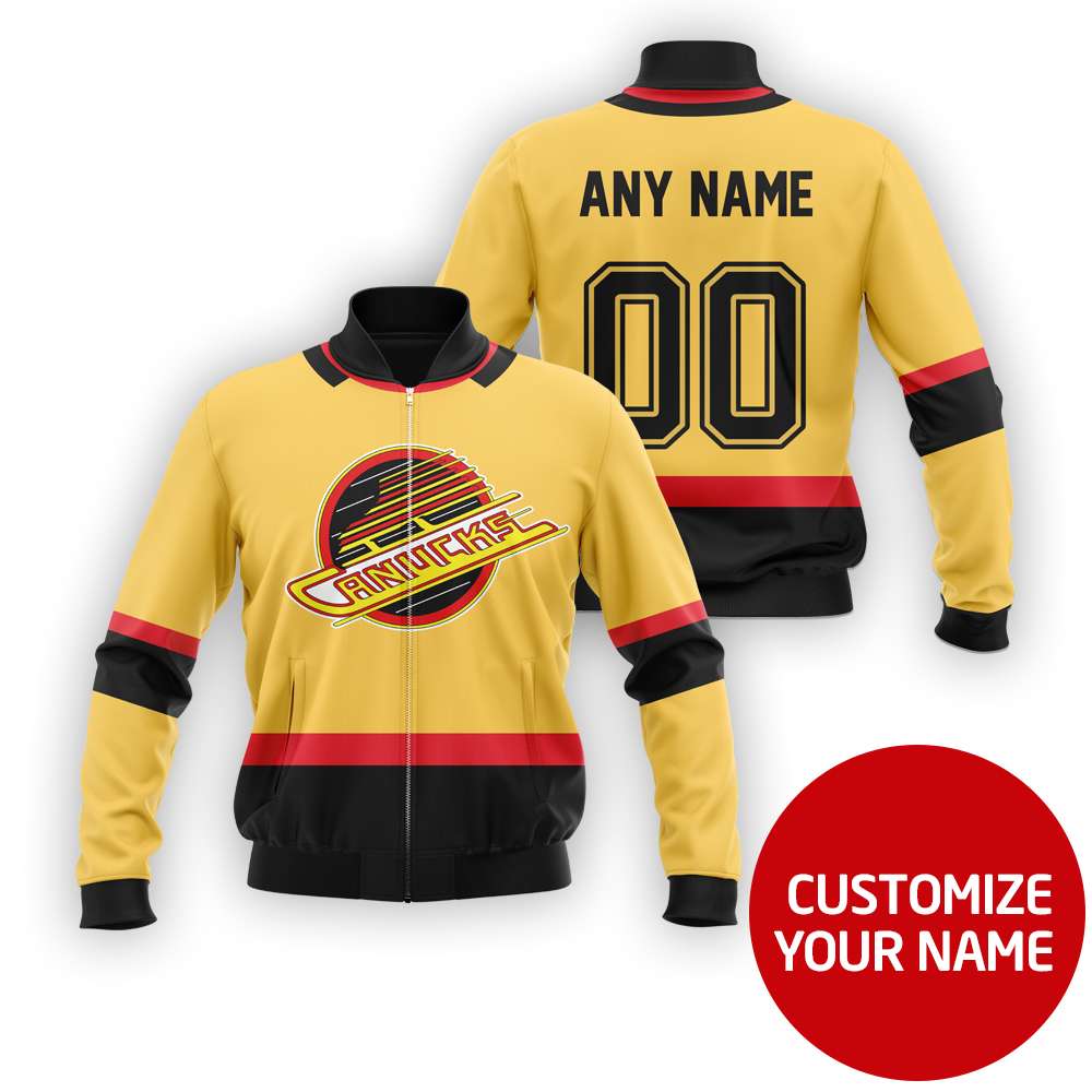 Personalized Vancouver Canucks Yellow Black Nhl Custom Bomber Jacket Personalized Vancouver Canucks Yellow Black Nhl Custom Bomber Jacket