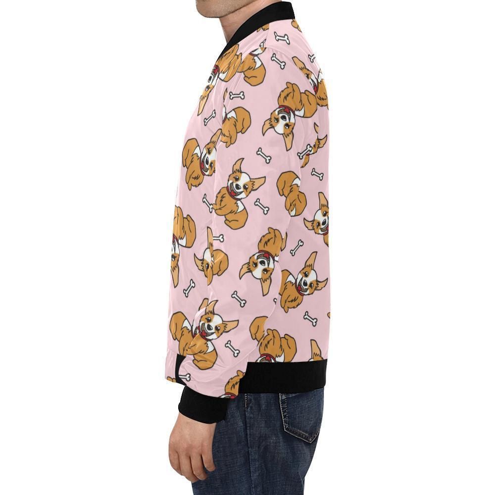 Pink-Corgi-Pattern-Print-Mens-Bomber-Jacket-1