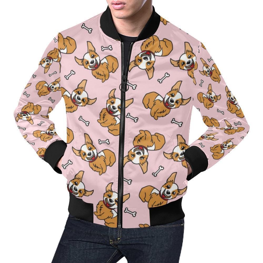 Pink Corgi Pattern Print Mens Bomber Jacket Pink Corgi Pattern Print Mens Bomber Jacket