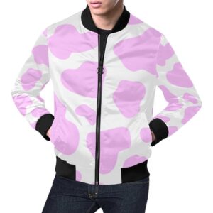 Pink Cow Pattern Print Mens Bomber Jacket
