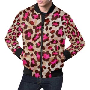 Pink Dot Cheetah Leopard Pattern Print Mens Bomber Jacket