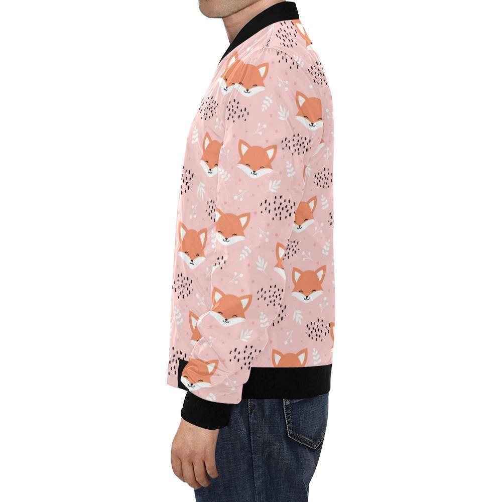 Pink-Fox-Pattern-Print-Mens-Bomber-Jacket-1