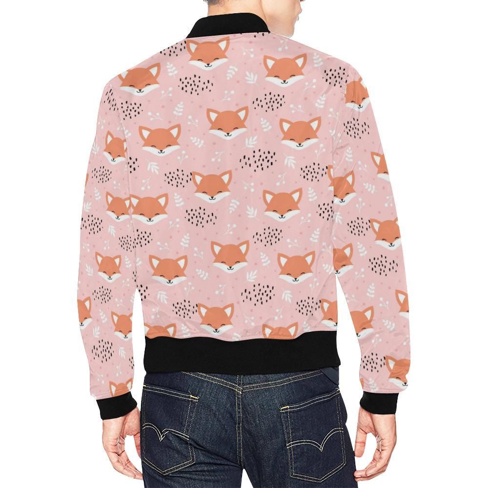 Pink-Fox-Pattern-Print-Mens-Bomber-Jacket-2