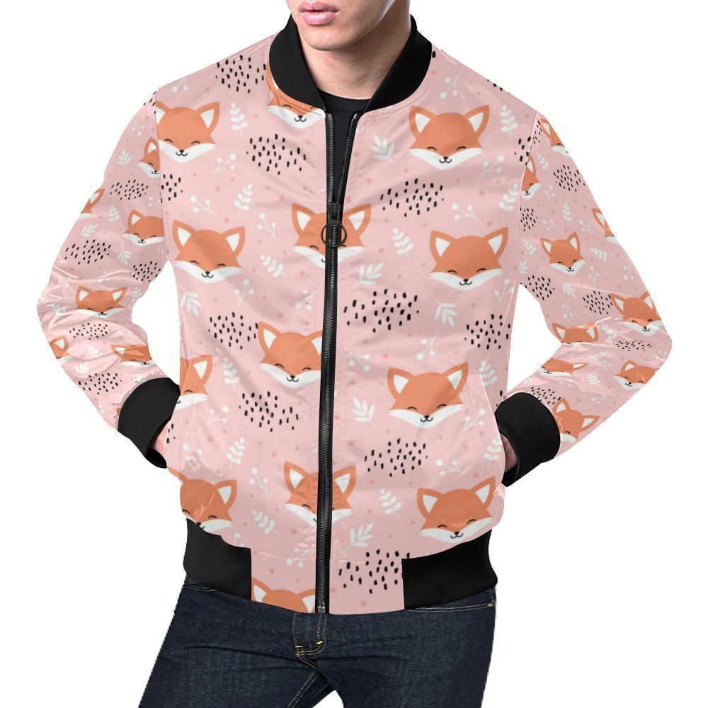 Pink Fox Pattern Print Mens Bomber Jacket Pink Fox Pattern Print Mens Bomber Jacket