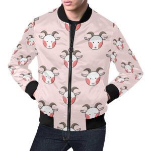 Pink Goat Sheep Pattern Print Mens Bomber Jacket