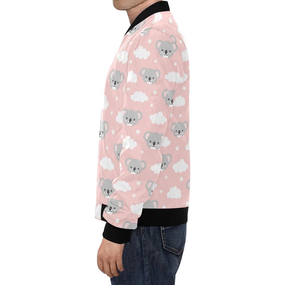 Pink-Koala-Pattern-Print-Mens-Bomber-Jacket-1