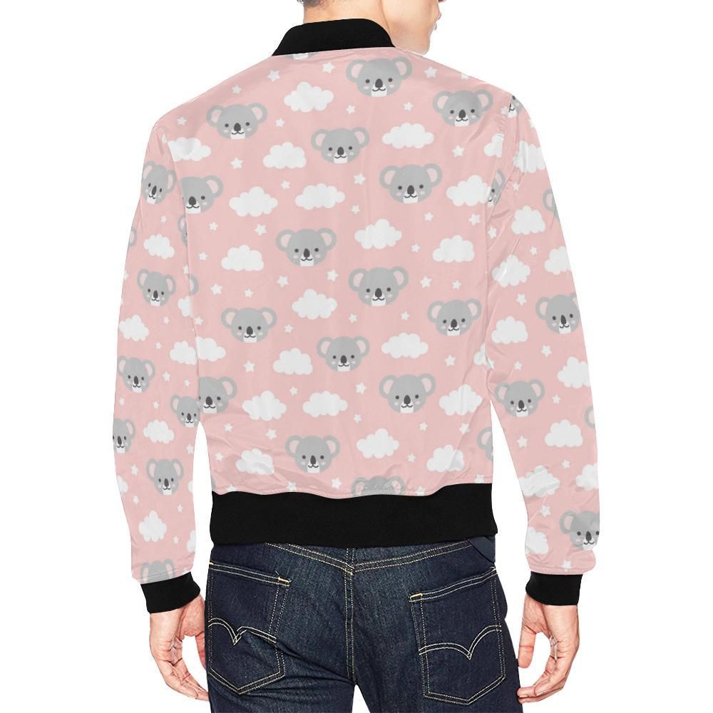 Pink-Koala-Pattern-Print-Mens-Bomber-Jacket-2