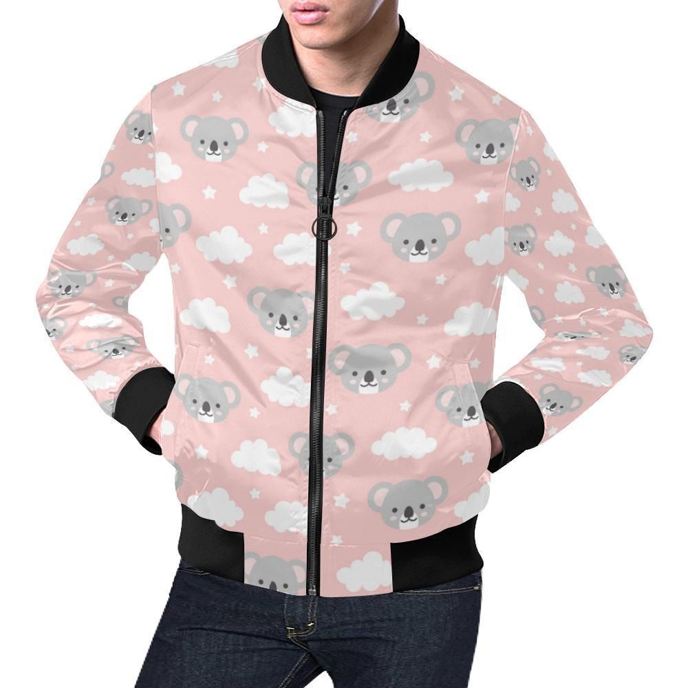 Pink Koala Pattern Print Mens Bomber Jacket Pink Koala Pattern Print Mens Bomber Jacket