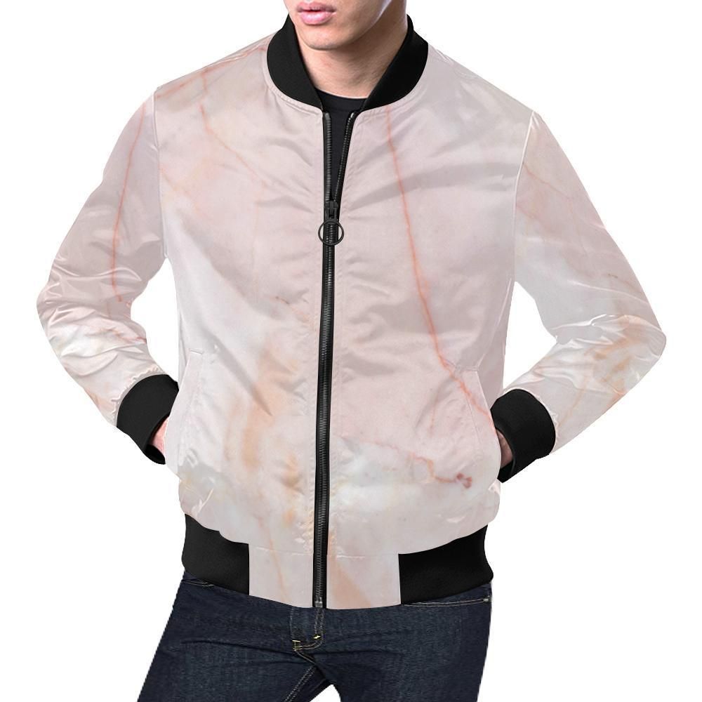 Pink Marble Pattern Print Mens Bomber Jacket Pink Marble Pattern Print Mens Bomber Jacket