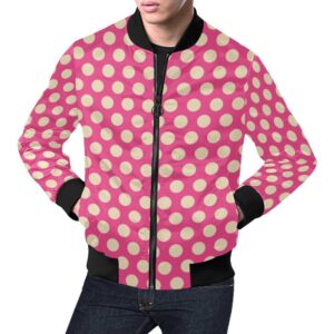 Pink White Polka dot Pattern Print Mens Bomber Jacket
