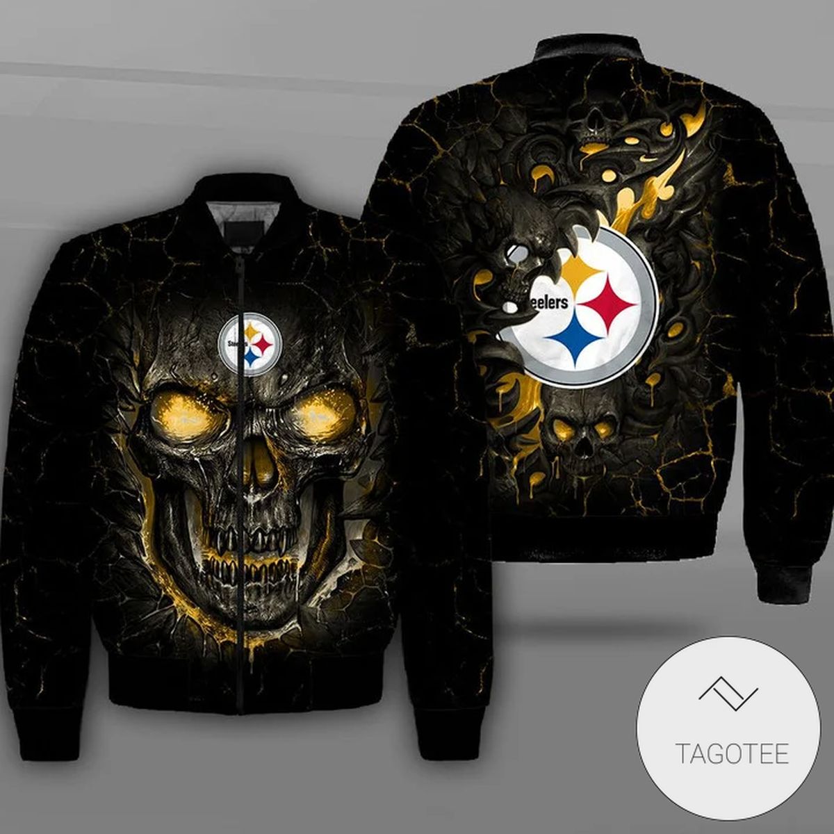 Pittsburgh Steelers Lava Skull Full Print Bomber Jacket Pittsburgh Steelers Lava Skull Full Print Bomber Jacket