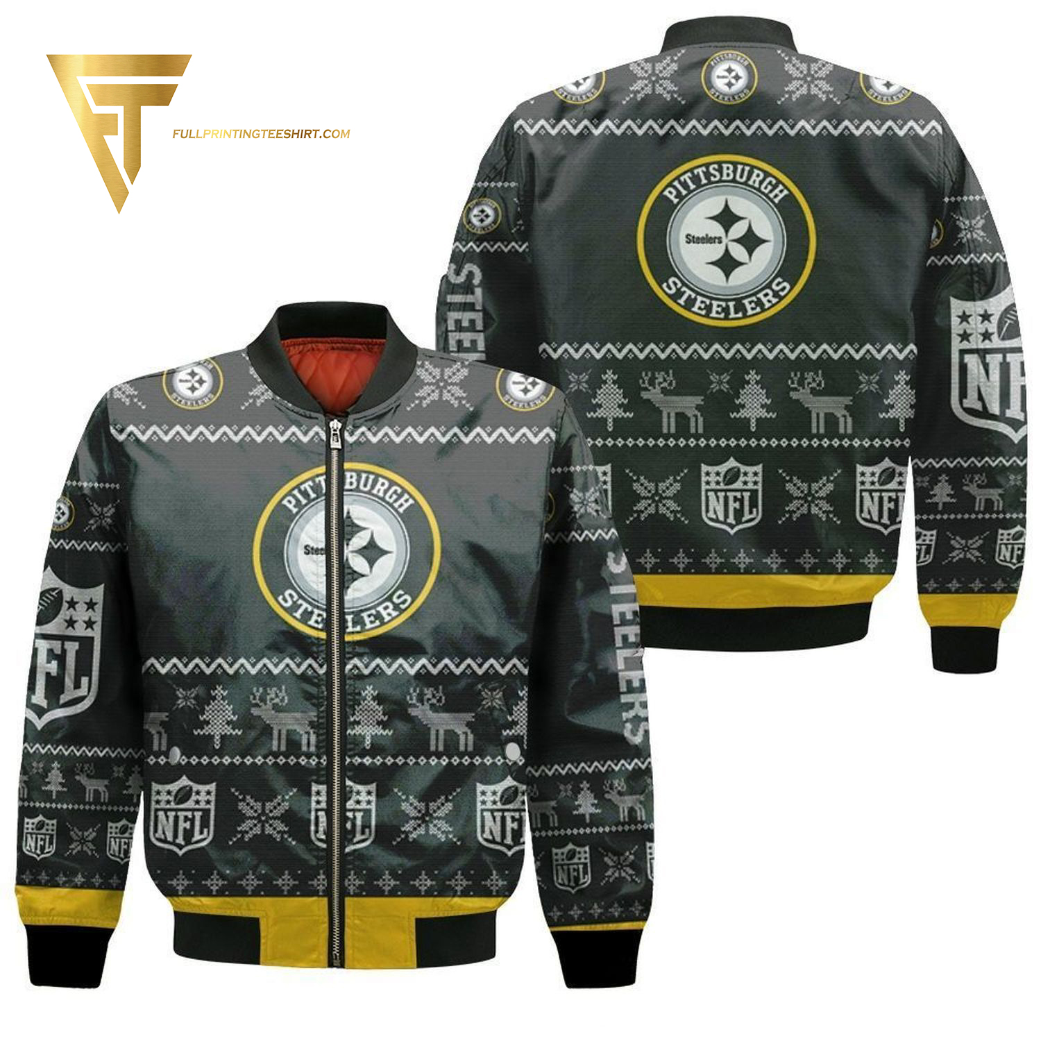 Pittsburgh Steelers Ugly Christmas Full Print Bomber Jacket Pittsburgh Steelers Ugly Christmas Full Print Bomber Jacket