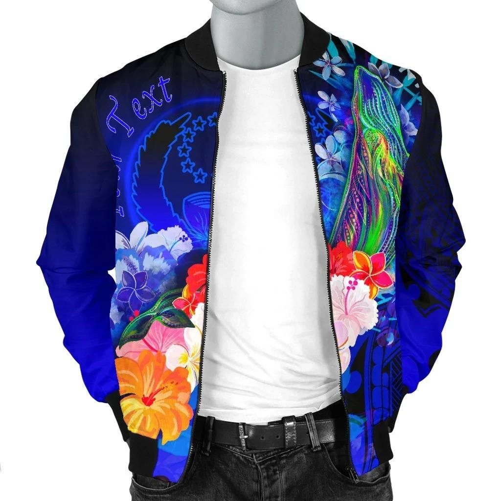 Pohnpei-Custom-Personalised-Mens-Bomber-Jacket-Humpback-Whale-with-Tropical-Flowers-Blue-BN18-Bomber-Jacket-2