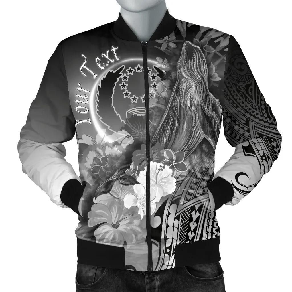 Pohnpei Custom Personalised Men's Bomber Jacket - Humpback Whale with Tropical Flowers (White)- BN18 Bomber Jacket Pohnpei Custom Personalised Men's Bomber Jacket - Humpback Whale with Tropical Flowers (White)- BN18 Bomber Jacket