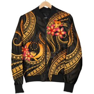 Pohnpei Micronesian Men Bomber Jacket - Gold Plumeria - BN11 Bomber Jacket
