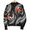 Pohnpei Micronesian Women Bomber Jacket - Black Plumeria - BN11 Bomber Jacket
