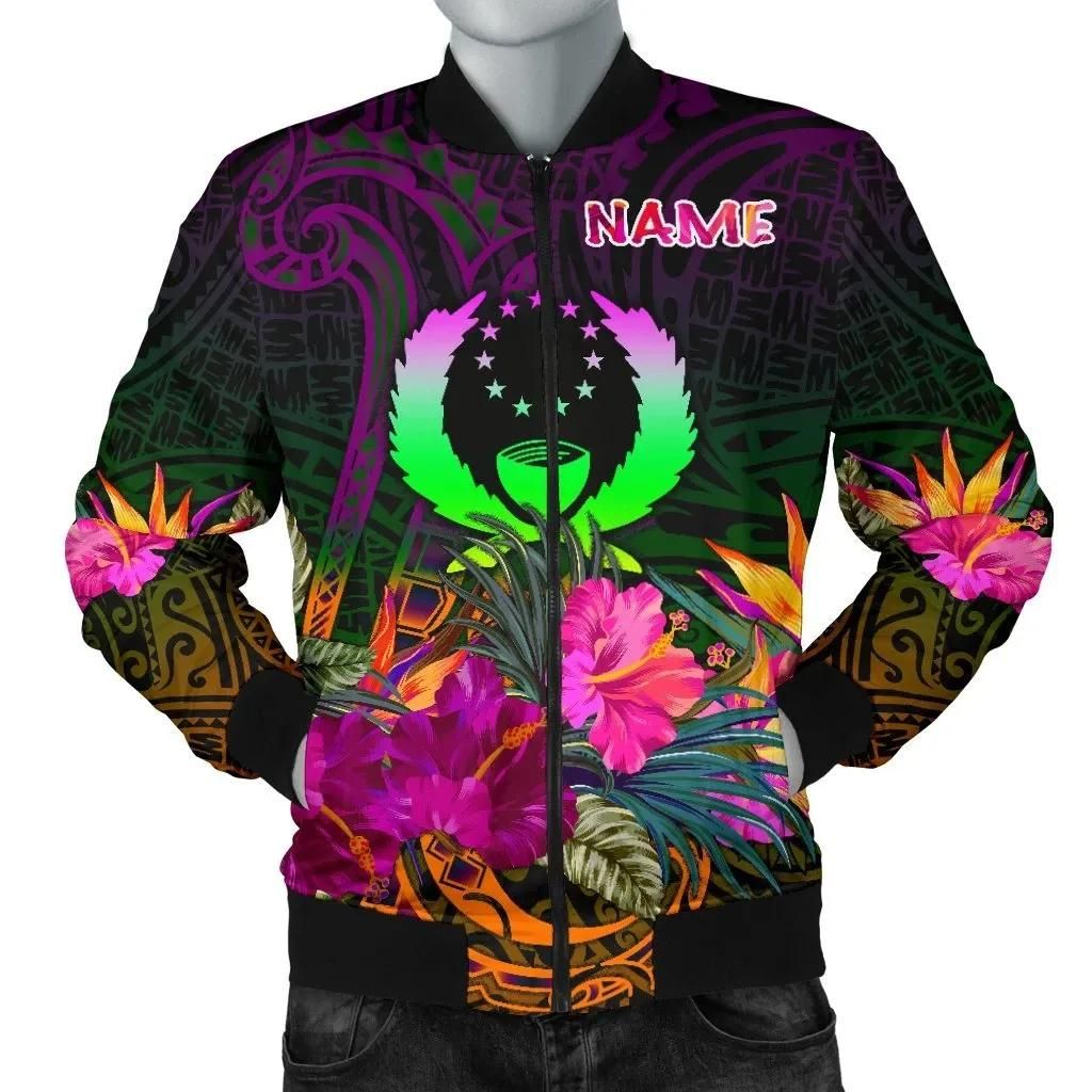 Pohnpei Personalised Men's Bomber Jacket - Summer Hibiscus - BN15 Bomber Jacket Pohnpei Personalised Men's Bomber Jacket - Summer Hibiscus - BN15 Bomber Jacket
