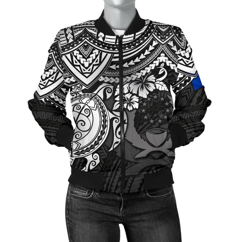 Pohnpei Polynesian Bomber Jacket (Women) - Polynesian White Turtle - BN15 Bomber Jacket Pohnpei Polynesian Bomber Jacket (Women) - Polynesian White Turtle - BN15 Bomber Jacket