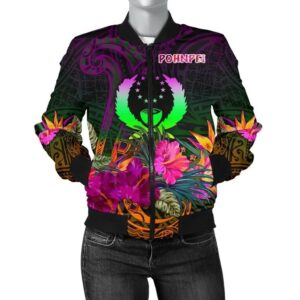 Pohnpei Women's Bomber Jacket - Summer Hibiscus - BN15 Bomber Jacket