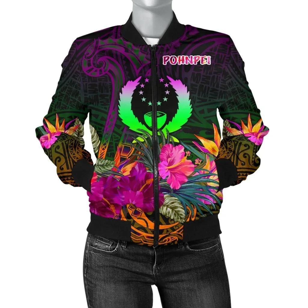 Pohnpei Women's Bomber Jacket - Summer Hibiscus - BN15 Bomber Jacket Pohnpei Women's Bomber Jacket - Summer Hibiscus - BN15 Bomber Jacket