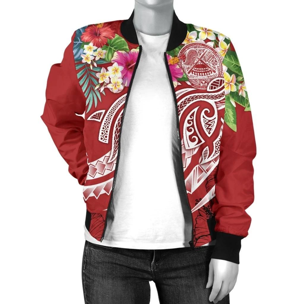 Polynesian-American-Samoa-Womens-Bomber-Jacket-Summer-Plumeria-Red-BN15-Bomber-Jacket-2
