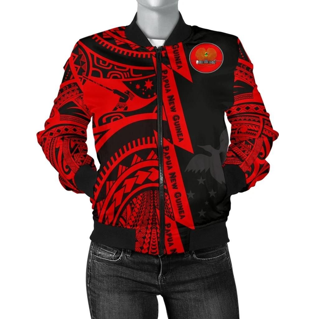 Polynesian-Guinea-Womens-Bomber-Jacket-Moana-Maui-Tattoo-With-Coat-Of-Arm-Guinea-Red-BN17-Bomber-Jacket-1