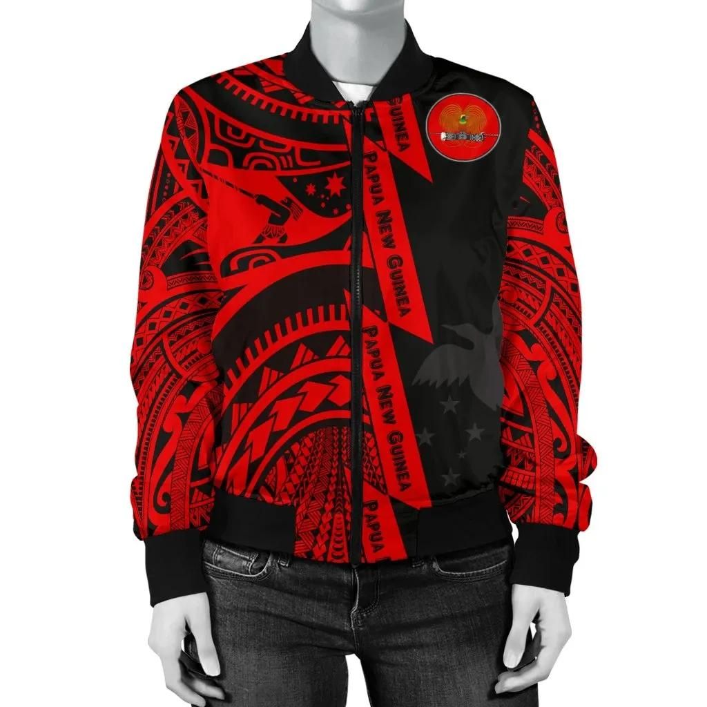 Polynesian Guinea Women's Bomber Jacket - Moana Maui Tattoo With Coat Of Arm Guinea Red - BN17 Bomber Jacket Polynesian Guinea Women's Bomber Jacket - Moana Maui Tattoo With Coat Of Arm Guinea Red - BN17 Bomber Jacket