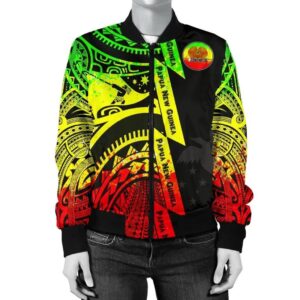Polynesian Guinea Women's Bomber Jacket - Moana Maui Tattoo With Coat Of Arm Guinea Reggea - BN17 Bomber Jacket
