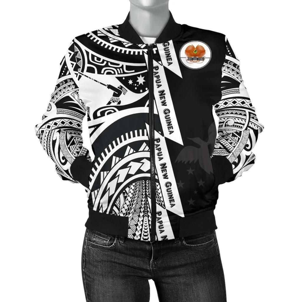 Polynesian-Guinea-Womens-Bomber-Jacket-Moana-Maui-Tattoo-With-Coat-Of-Arm-Guinea-White-BN17-Bomber-Jacket-1