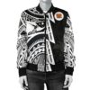 Polynesian Guinea Women's Bomber Jacket - Moana Maui Tattoo With Coat Of Arm Guinea White - BN17 Bomber Jacket