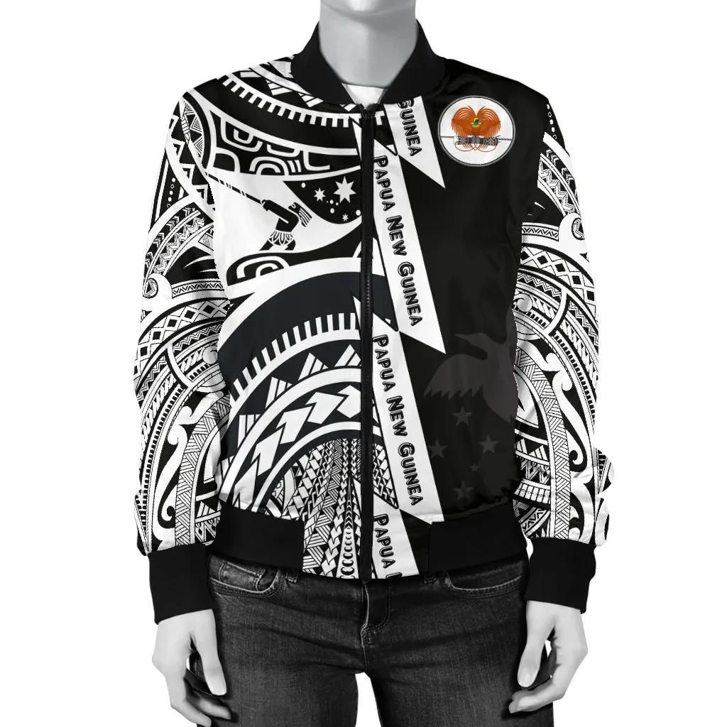 Polynesian Guinea Women's Bomber Jacket - Moana Maui Tattoo With Coat Of Arm Guinea White - BN17 Bomber Jacket Polynesian Guinea Women's Bomber Jacket - Moana Maui Tattoo With Coat Of Arm Guinea White - BN17 Bomber Jacket