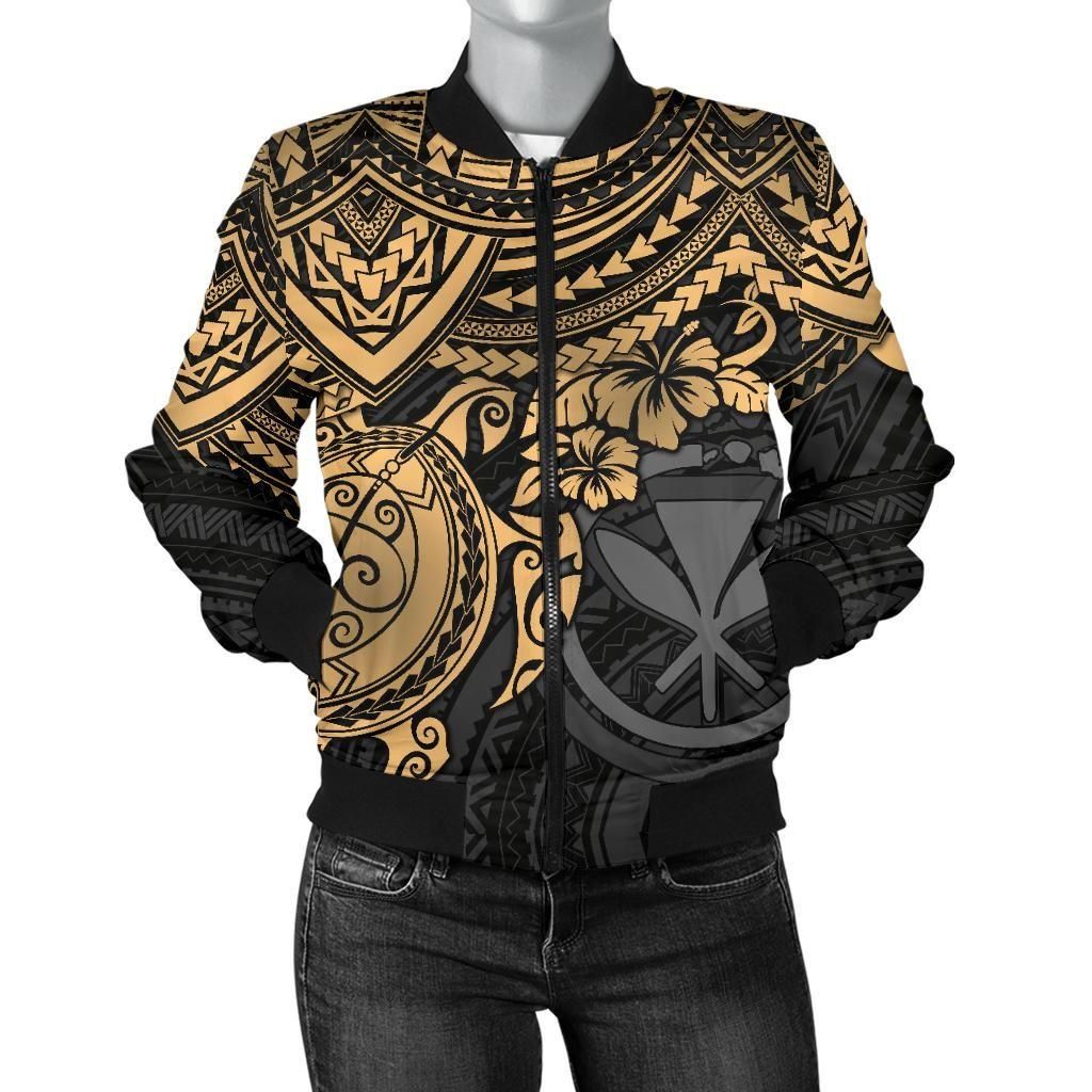 Polynesian Hawaii Bomber Jacket (Women) - Gold Turtle - BN1518 Bomber Jacket Polynesian Hawaii Bomber Jacket (Women) - Gold Turtle - BN1518 Bomber Jacket