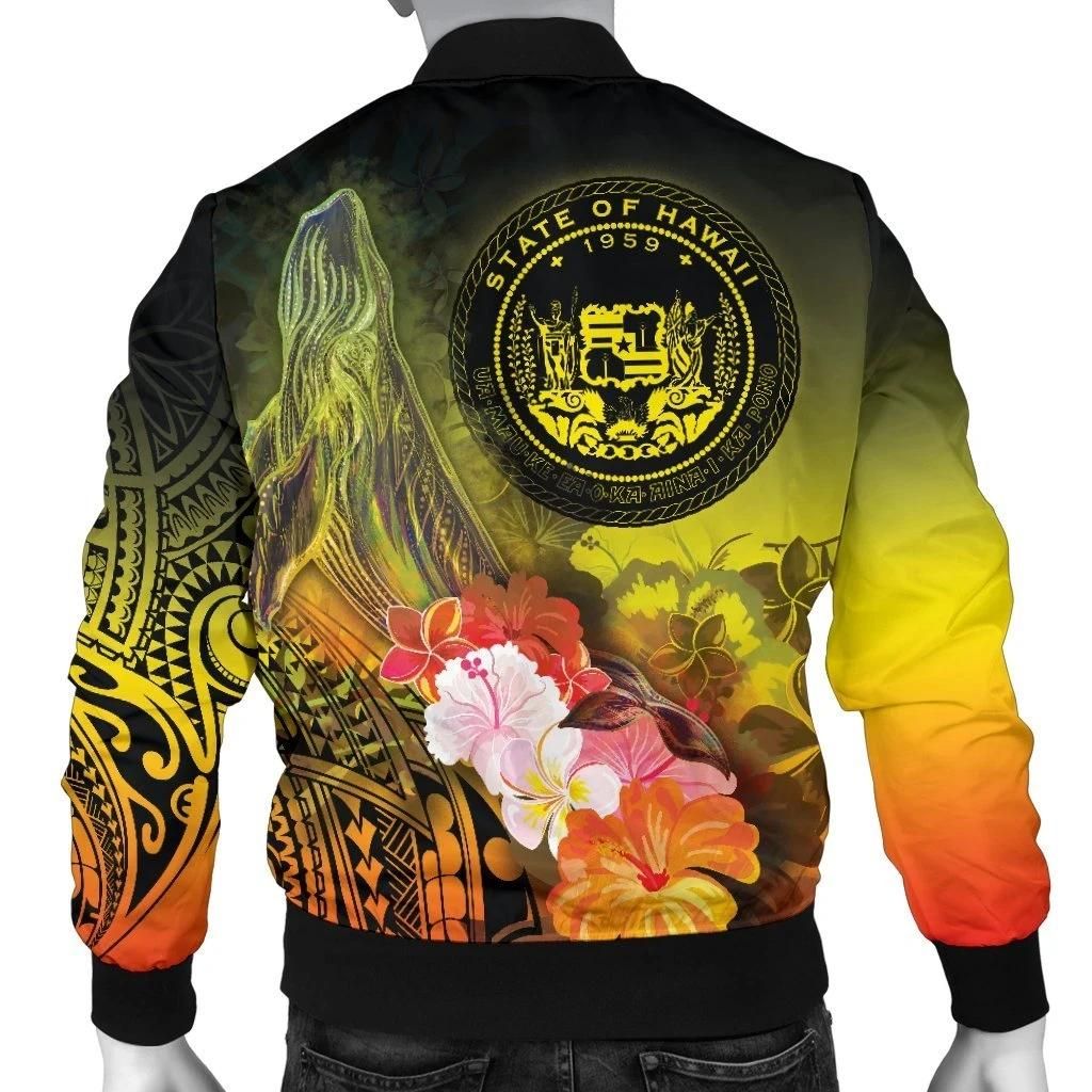 Polynesian-Hawaii-Custom-Personalised-Mens-Bomber-Jacket-Humpback-Whale-with-Tropical-Flowers-Yellow-BN18-Bomber-Jacket-1
