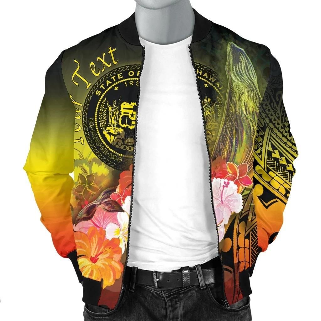 Polynesian-Hawaii-Custom-Personalised-Mens-Bomber-Jacket-Humpback-Whale-with-Tropical-Flowers-Yellow-BN18-Bomber-Jacket-2