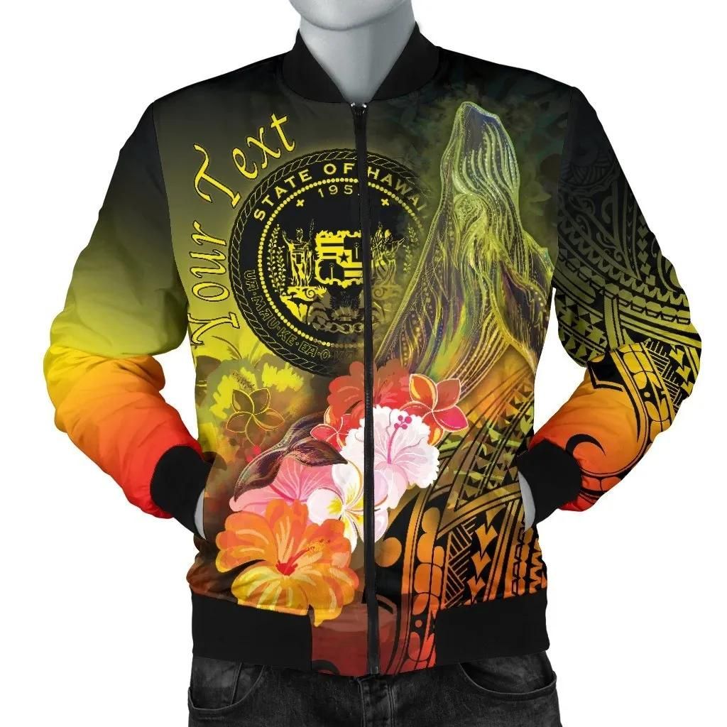 Polynesian Hawaii Custom Personalised Men's Bomber Jacket - Humpback Whale with Tropical Flowers (Yellow)- BN18 Bomber Jacket Polynesian Hawaii Custom Personalised Men's Bomber Jacket - Humpback Whale with Tropical Flowers (Yellow)- BN18 Bomber Jacket