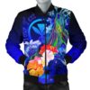 Polynesian Hawaii Custom Personalised Men's Bomber Jacket - Kanaka Maoli Humpback Whale with Tropical Flowers (Blue)- BN18 Bomber Jacket