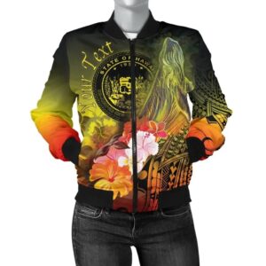 Polynesian Hawaii Custom Personalised Women's Bomber Jacket - Humpback Whale with Tropical Flowers (Yellow)- BN18 Bomber Jacket