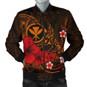 Polynesian Hawaii  Kanaka Maoli Men's Bomber Jacket - Humpback Whale with Hibiscus (Golden) - BN15 Bomber Jacket