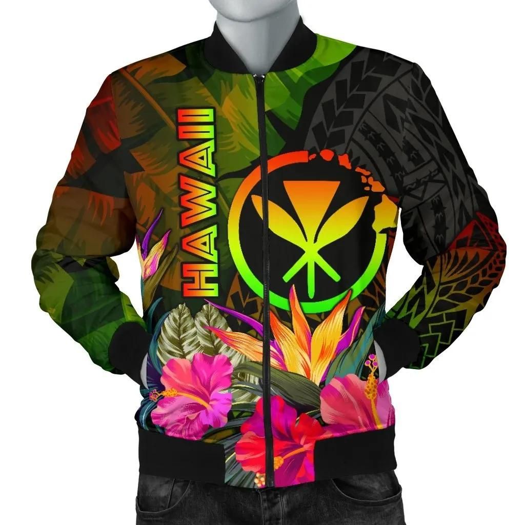 Polynesian Hawaii Kanaka Maoli Polynesian Men's Bomber Jacket - Hibiscus and Banana Leaves - BN15 Bomber Jacket Polynesian Hawaii Kanaka Maoli Polynesian Men's Bomber Jacket - Hibiscus and Banana Leaves - BN15 Bomber Jacket