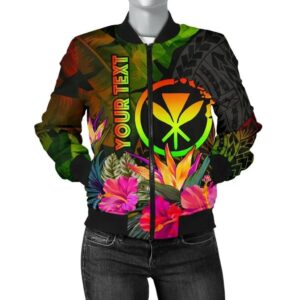 Polynesian Hawaii Kanaka Maoli Polynesian Personalised Women's Bomber Jacket -  Hibiscus and Banana Leaves - BN15 Bomber Jacket