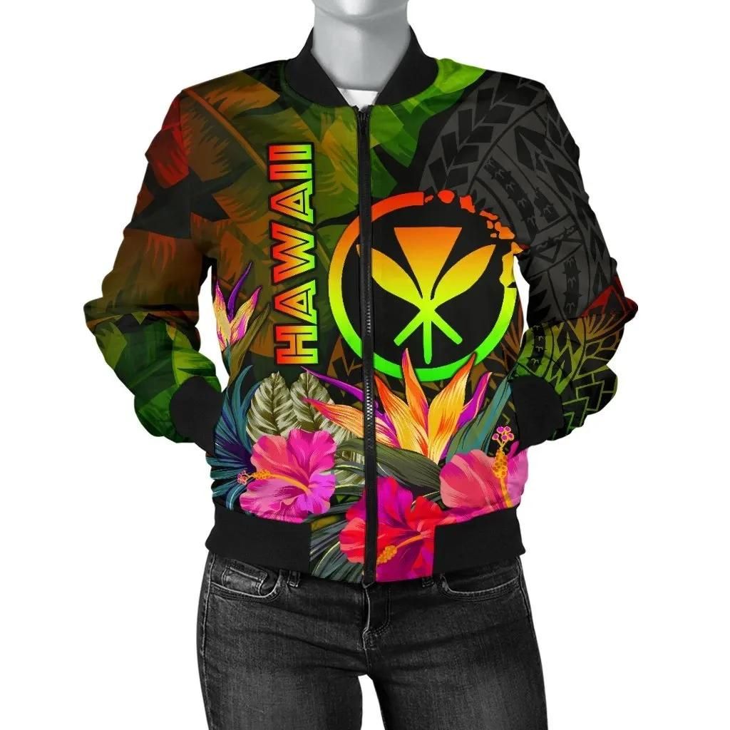 Polynesian Hawaii Kanaka Maoli Polynesian Women's Bomber Jacket - Hibiscus and Banana Leaves - BN15 Bomber Jacket Polynesian Hawaii Kanaka Maoli Polynesian Women's Bomber Jacket - Hibiscus and Banana Leaves - BN15 Bomber Jacket