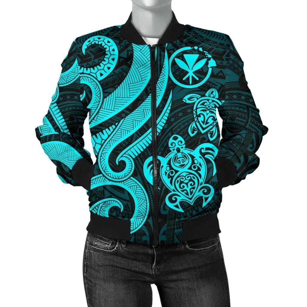Polynesian-Hawaii-Kanaka-Maoli-Women-Bomber-Jacket-Blue-Tentacle-Turtle-BN11-Bomber-Jacket-2
