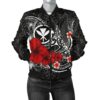 Polynesian Hawaii  Kanaka Maoli Women's Bomber Jacket - Humpback Whale with Hibiscus (White) - BN15 Bomber Jacket