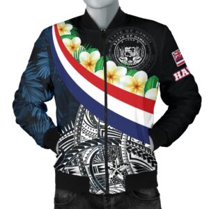 Polynesian Hawaii Men's Bomber Jacket - Hawaii Seal With Plumeria Style - BN18 Bomber Jacket