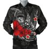 Polynesian Hawaii Men's Bomber Jacket - Humpback Whale with Hibiscus (White) - BN15 Bomber Jacket