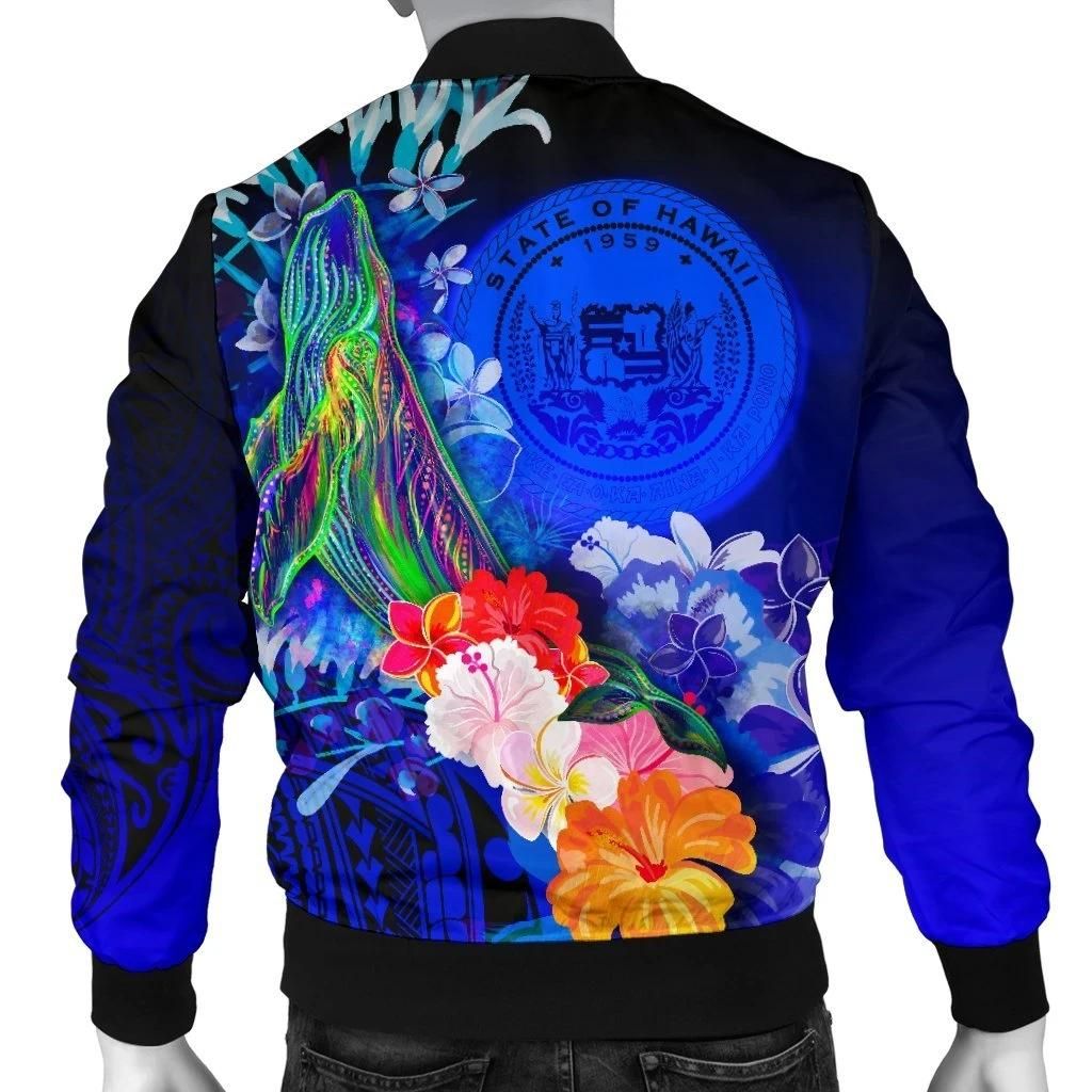 Polynesian-Hawaii-Mens-Bomber-Jacket-Humpback-Whale-with-Tropical-Flowers-Blue-BN18-Bomber-Jacket-1