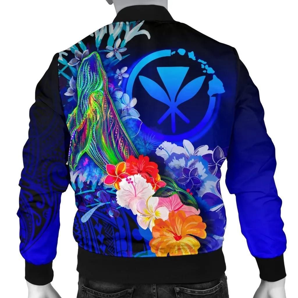 Polynesian-Hawaii-Mens-Bomber-Jacket-Kanaka-Maoli-Humpback-Whale-with-Tropical-Flowers-Blue-BN18-Bomber-Jacket-1