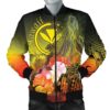 Polynesian Hawaii Men's Bomber Jacket - Kanaka Maoli Humpback Whale with Tropical Flowers (Yellow)- BN18 Bomber Jacket